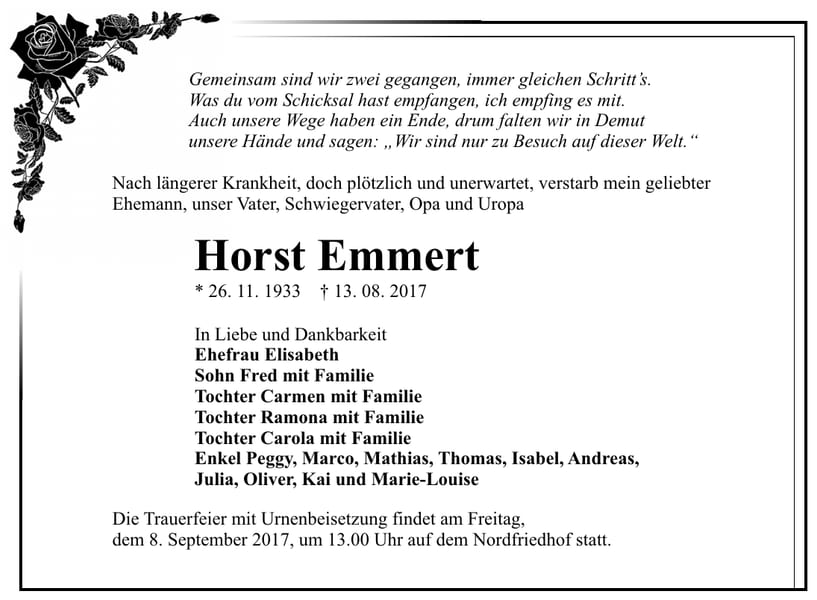 Traueranzeige Horst Emmert