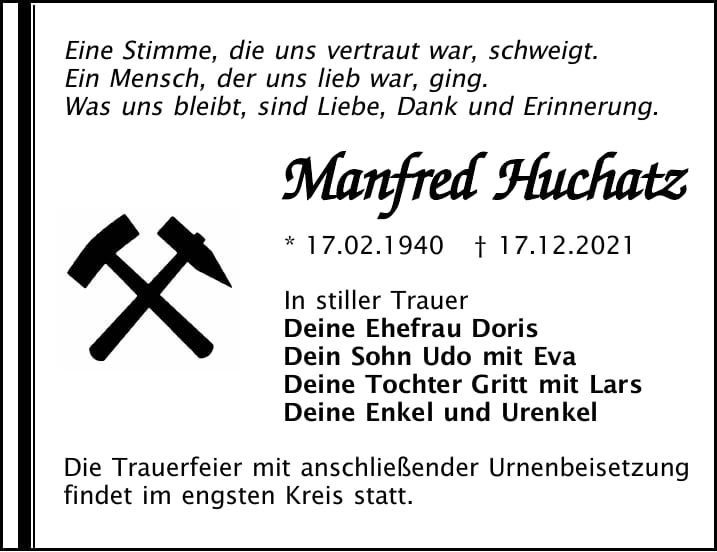 Traueranzeige Manfred Huchatz