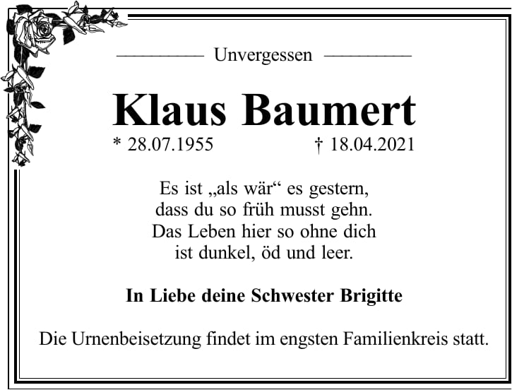 Traueranzeige Klaus Baumert