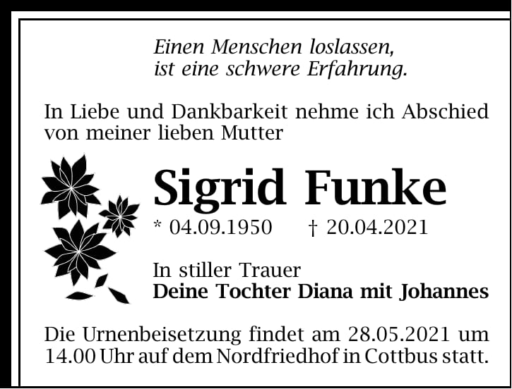 Traueranzeige Sigrid Funke