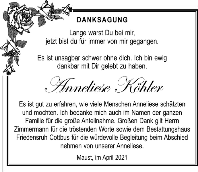 Danksagung Anneliese Köhler