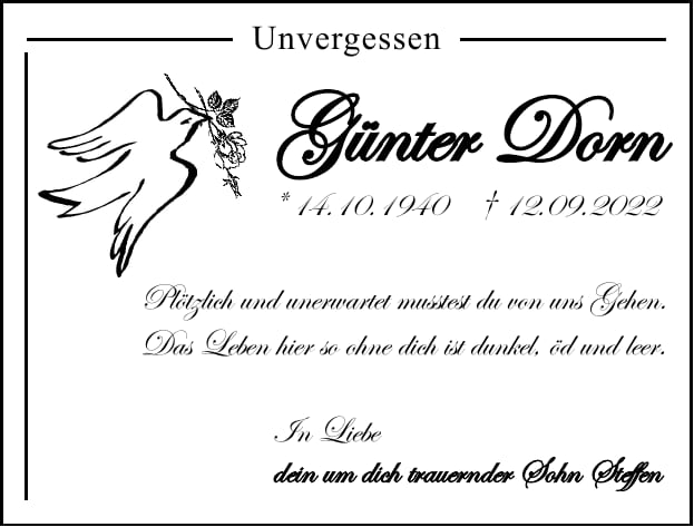 Traueranzeige Günter Dorn