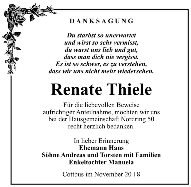 Danksagung Renate Thiele