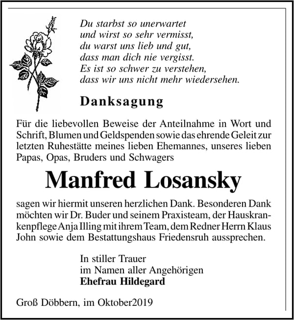 Danksagung Manfred Losansky