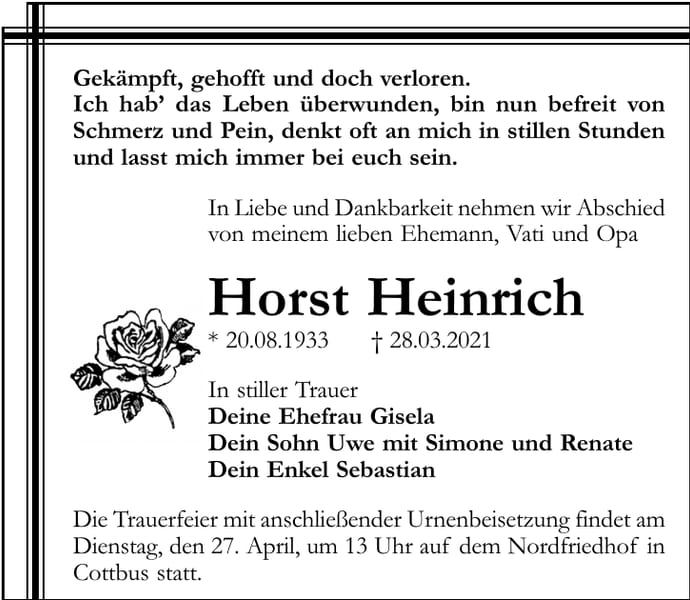 Traueranzeige Horst Heinrich
