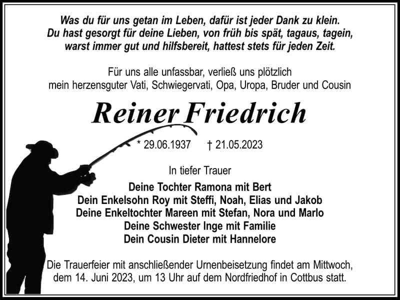 Traueranzeige Reiner Friedrich