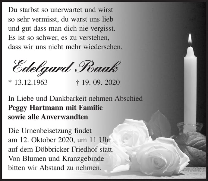 Traueranzeige Edelgard Raak