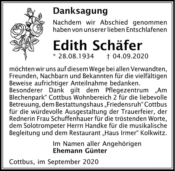 Danksagung Edith Schäfer