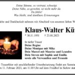 Traueranzeige Klaus-Walter Kütz
