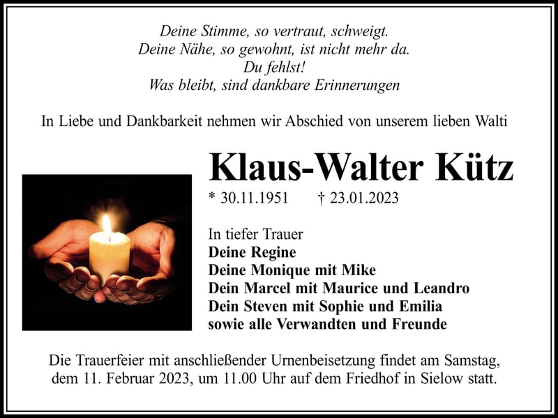 Traueranzeige Klaus-Walter Kütz