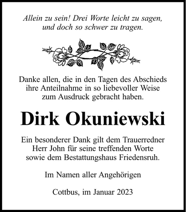 Danksagung Dirk Okuniewski