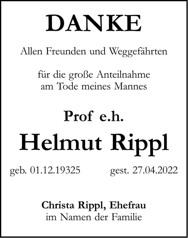 Danksagung Helmut Rippl