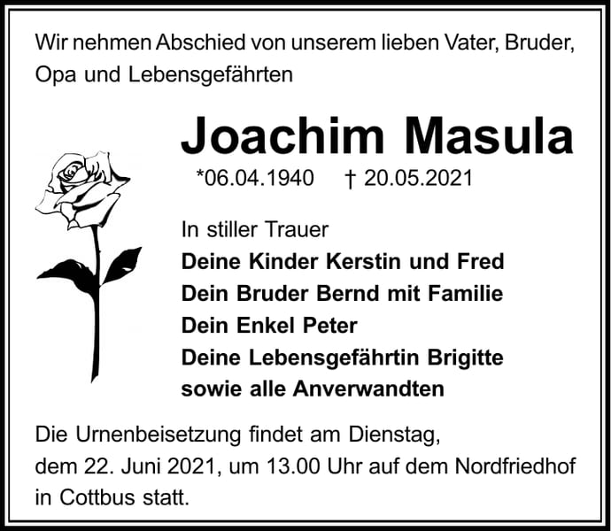 Traueranzeige Joachim Masula