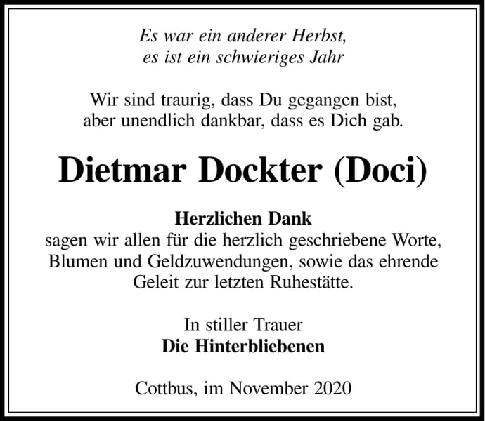 Danksagung Dietmar Dockter (Doci)