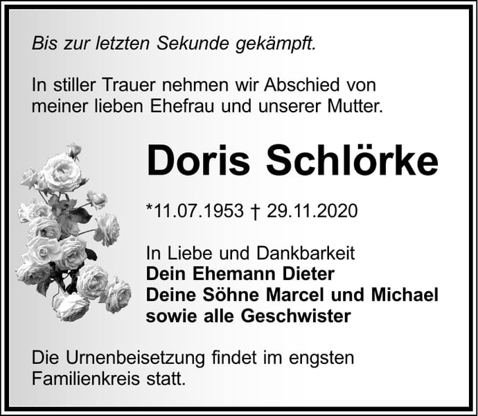 Traueranzeige Doris Schlörke