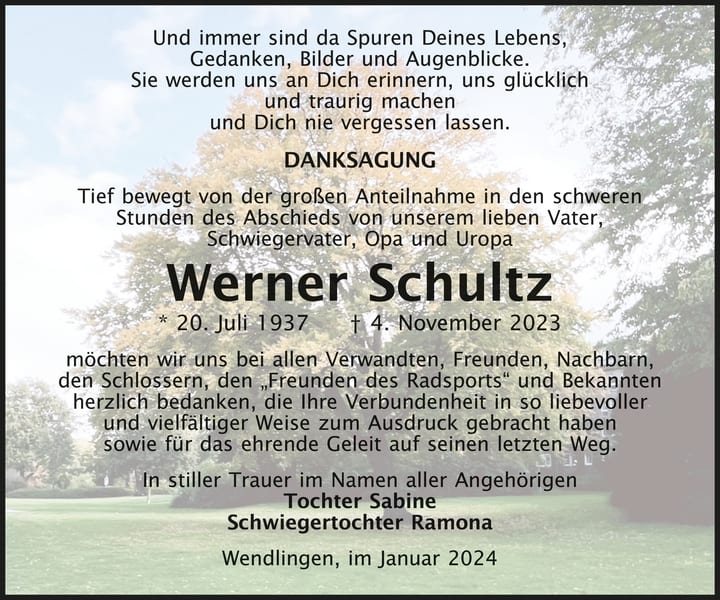 Danksagung Werner Schultz