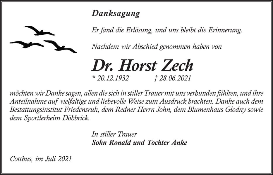 Danksagung Dr. Horst Zech