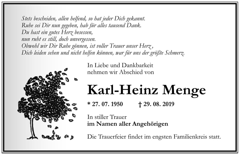 Traueranzeige Karl-Heinz Menge