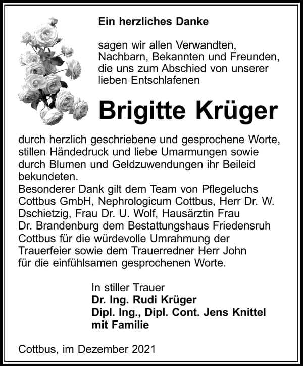 Danksagung Brigitte Krüger