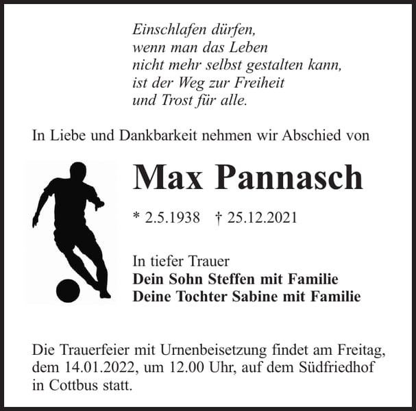 Traueranzeige Max Pannasch