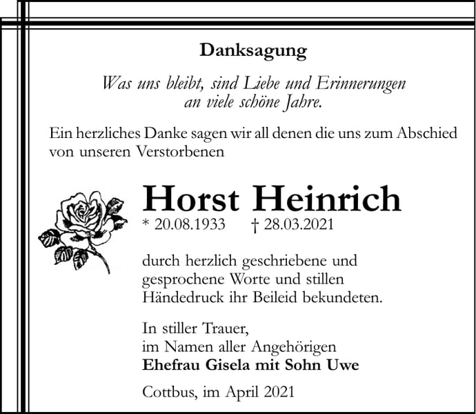 Danksagung Horst Heinrich