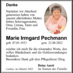 Danksagung Marie Irmgard Pechmann