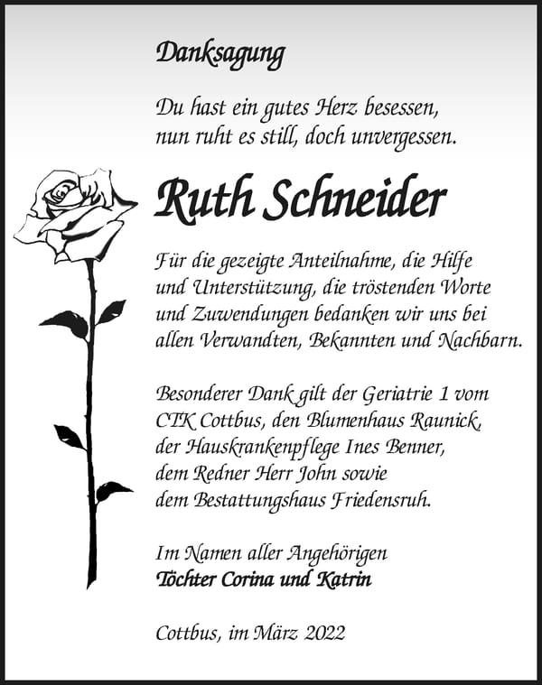 Danksagung Ruth Schneider