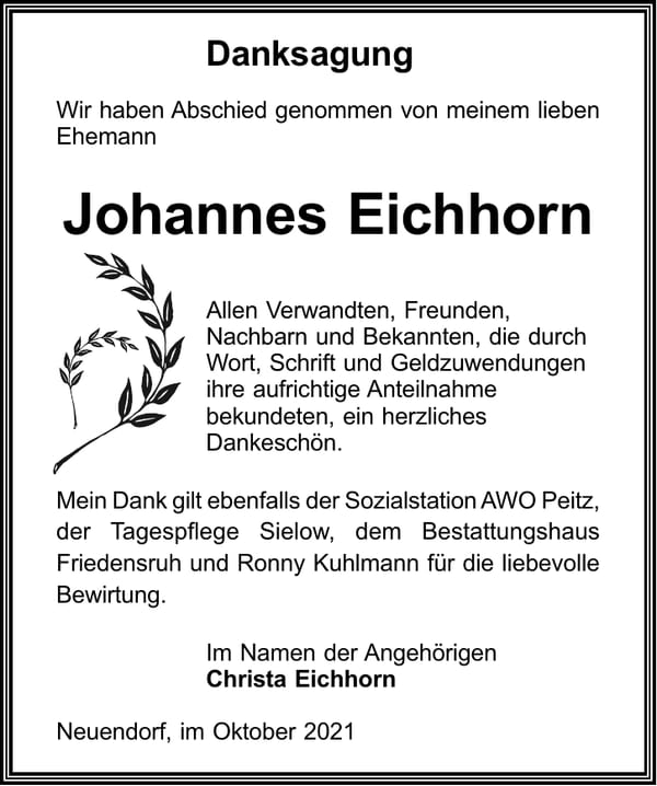 Danksagung Johannes Eichhorn