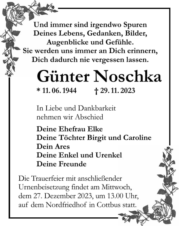 Traueranzeige Günter Noschka