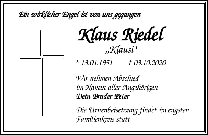 Traueranzeige Klaus Riedel „Klausi“