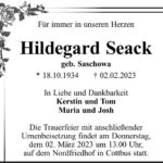 Traueranzeige Hildegard Seack, geb. Saschowa