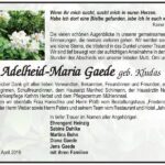 Danksagung Adelheid-Maria Gaede, geb. Kludas