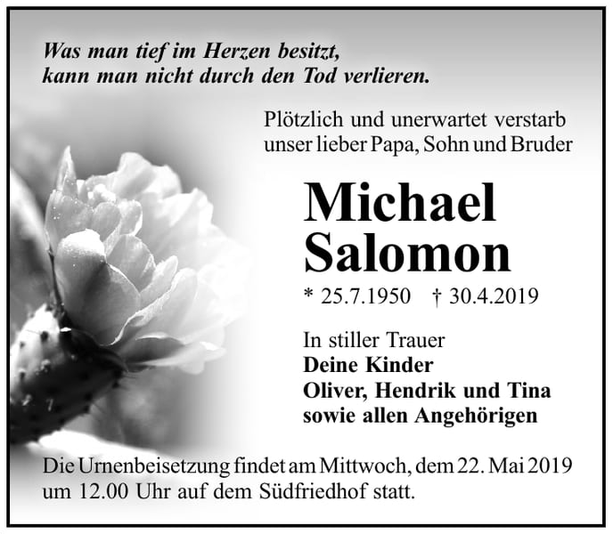 Traueranzeige Michael Salomon