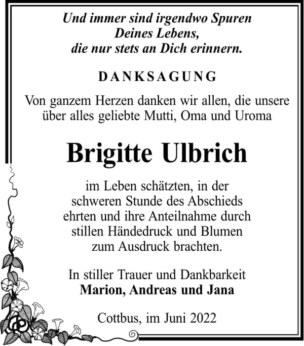 Danksagung Brigitte Ulbrich