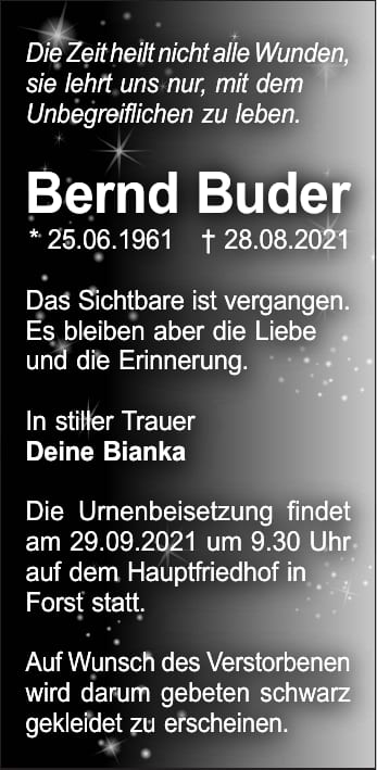 Traueranzeige Bernd Buder