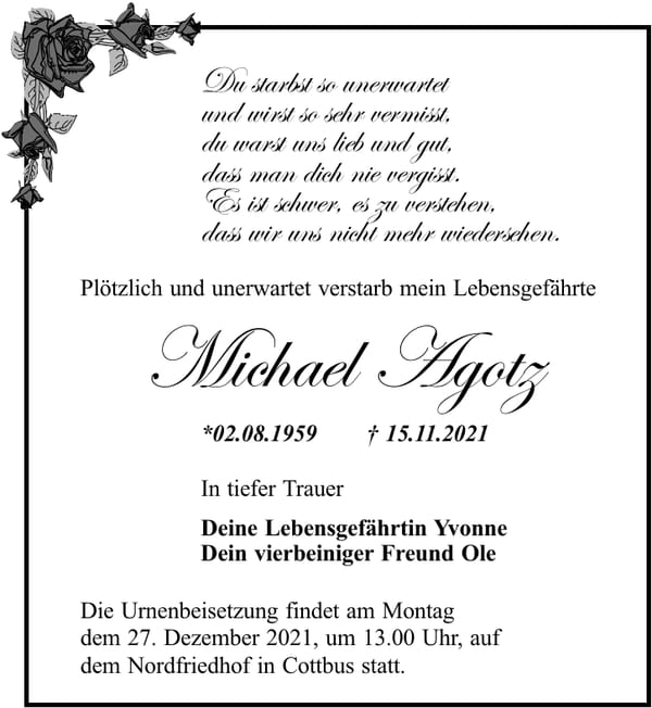 Traueranzeige Michael Agotz