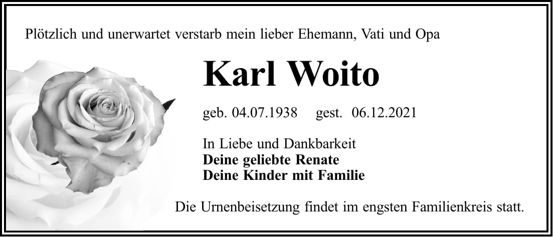 Traueranzeige Karl Woito