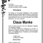 Danksagung Claus Manke
