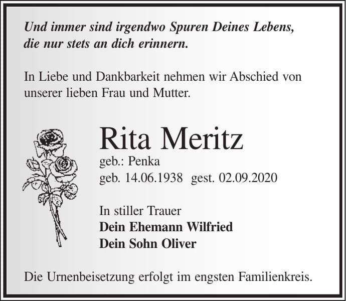 Traueranzeige Rita Meritz