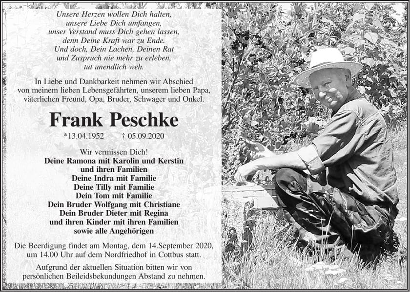 Traueranzeige Frank Peschke
