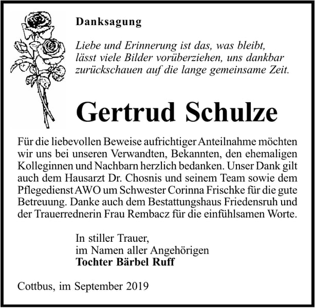 Danksagung Gertrud Schulze