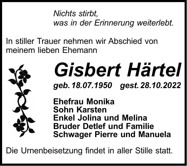 Traueranzeige Gisbert Härtel