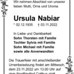 Traueranzeige Ursula Nabiar