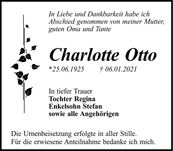 Traueranzeige Charlotte Otto