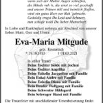 Traueranzeige Eva-Maria Mitgude