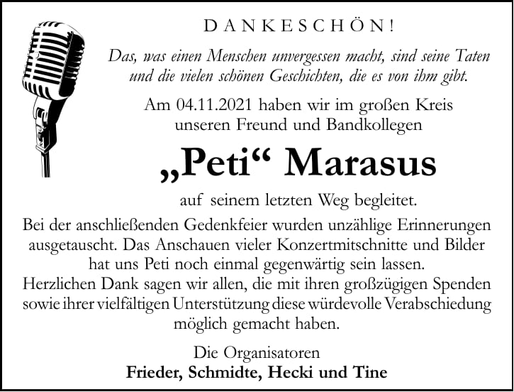 Danksagung „Peti“ Marasus