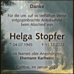 Danksagung Helga Stopfer