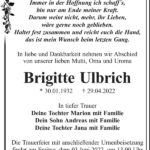 Traueranzeige Brigitte Ulbrich