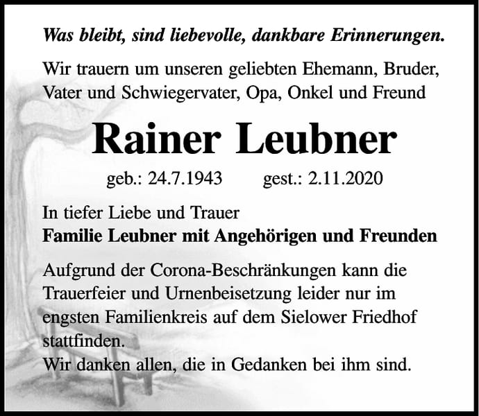 Traueranzeige Rainer Leubner