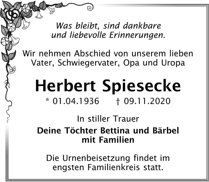 Traueranzeige Herbert Spiesecke